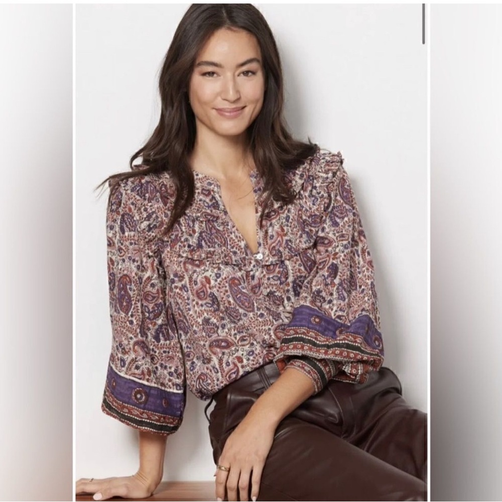 Cleobella Samara Ruffle Floral Blouse Cotton small, organic cotton